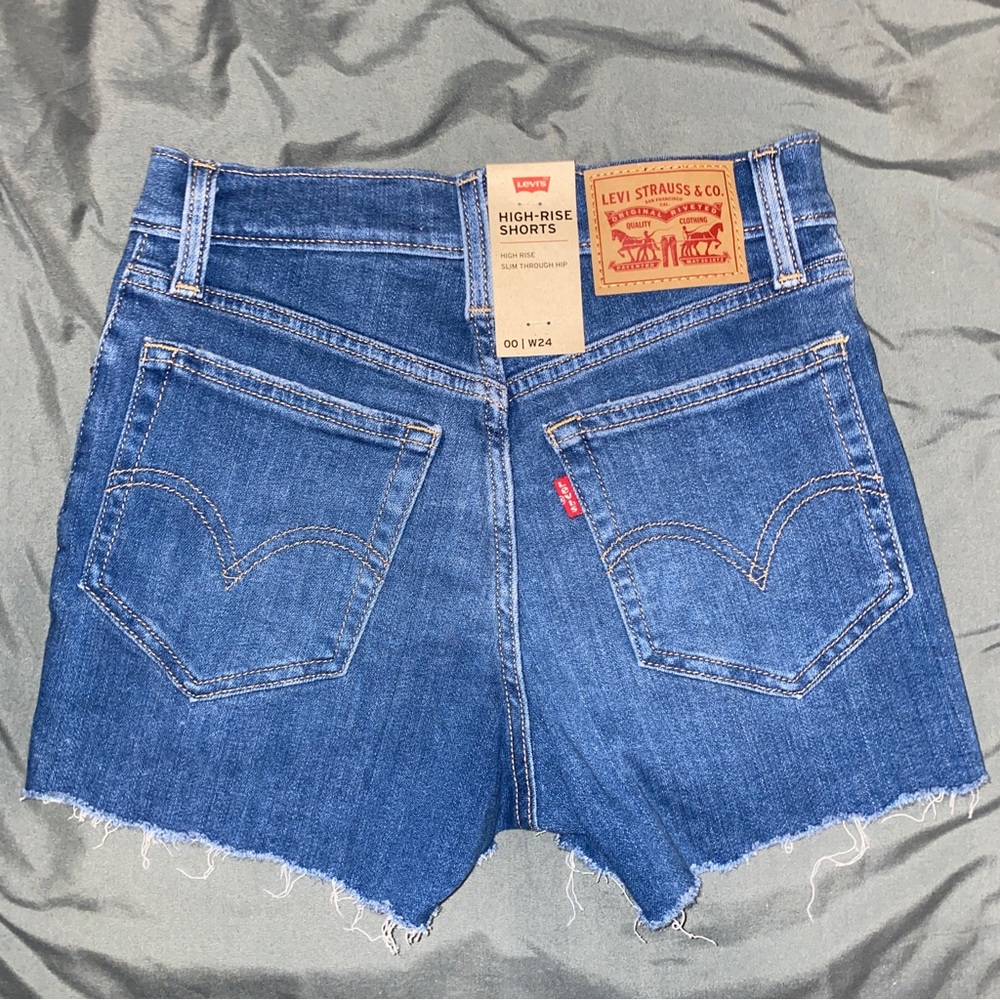 LEVIS 501 High Rise Dark Wash Denim Shorts 00 W24
